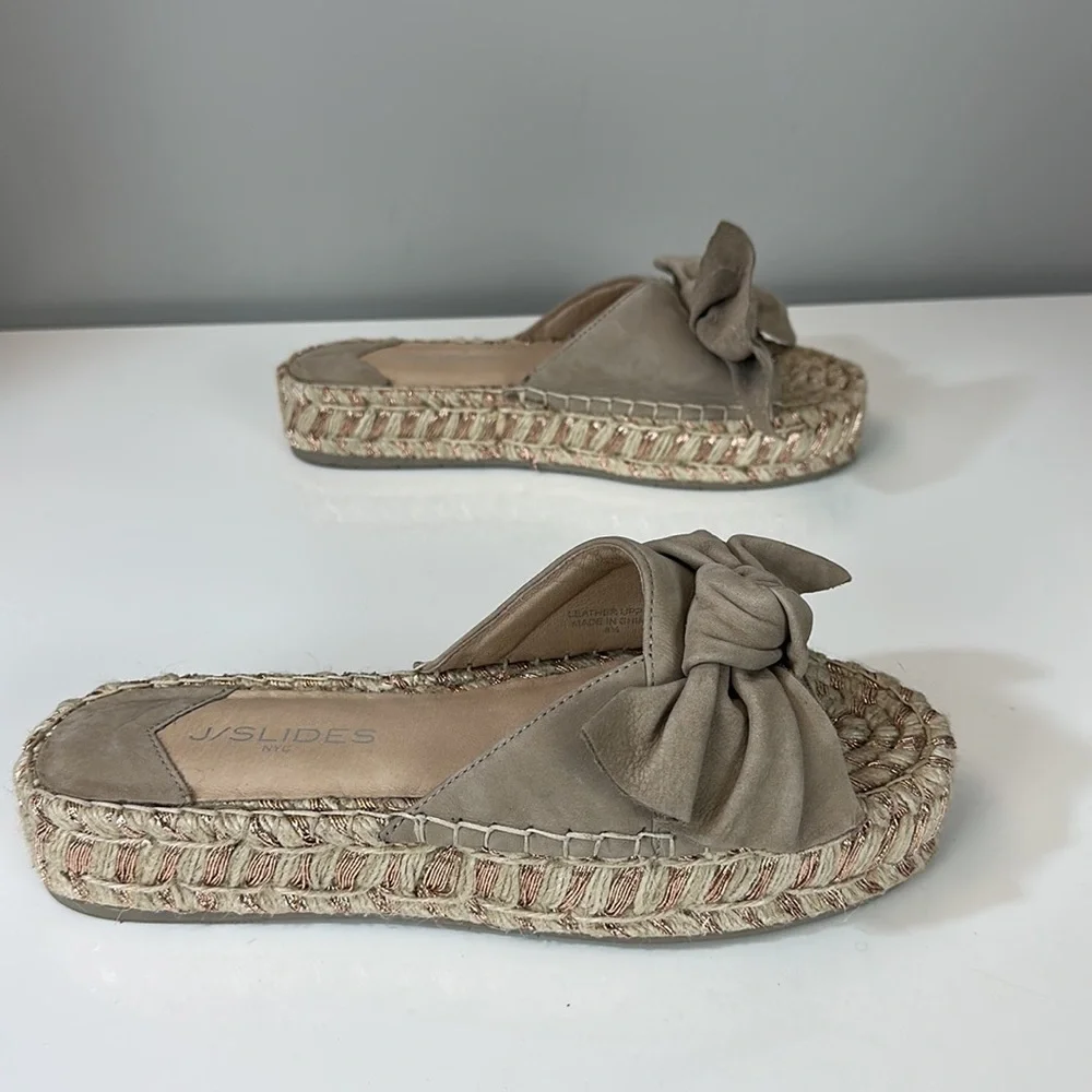J/Slides Ritsy Taupe Bow Espadrille Platform Sandals Size 8.5